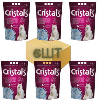 Силікагелевий наповнювач для котячого туалету з ароматом лаванди Cristals fresh 4.8 л 6шт ящік