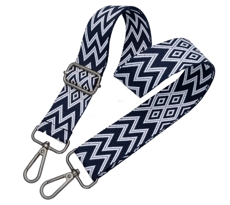 Ремінь для сумки через плече 38мм Темно-синій з білим фурнітура темний-нікель #27633, фото 1