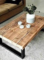 Кофейный столик из металла с деревянной столешницей