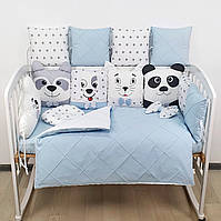 Комплект постільної білизни з ковдрою та бортиками-іграшками на 4 боки ліжечка 120х60см-Блакитні і з хмаринкою