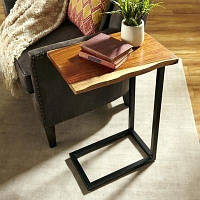 Приставной кофейный столик из дерева орех на металлических ножках