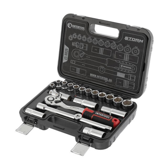 Набір інструментів INTERTOOL ET-8020, 1/2 ", 20 од., Cr-V, у кейсі