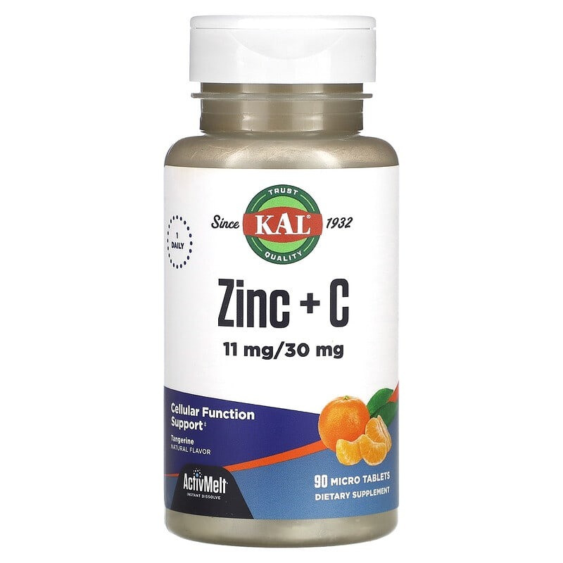 Цинк + вітамін C KAL "Zinc+C" смак мандарину, 11 мг / 30 мг (90 мікротаблеток)