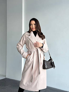 Кашемірове пальто жіноче на підкладці із поясом (Норма і напівбатал)