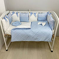 Комплект постільної білизни з ковдрою-конвертом та бортиками на 4 боки ліжечка 120х60см-З Мереживом блакитний
