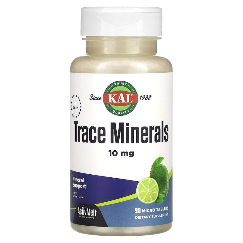 Мікроелементи KAL "Trace Minerals" зі смаком лайма, 10 мг (90 мікротаблеток), фото 1