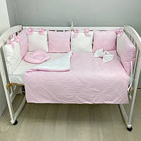 Комплект постільної білизни з ковдрою-конвертом та бортиками на 4 боки ліжечка 120х60см - З Мереживом рожевий