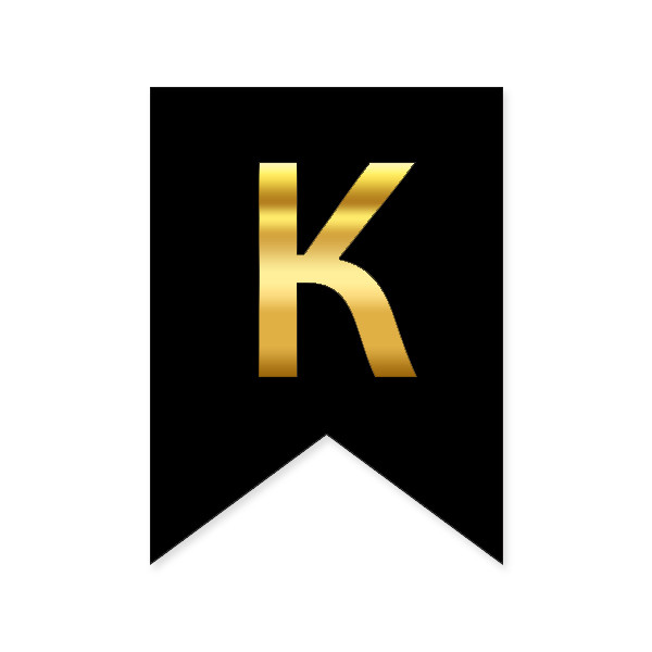 Букви на прапорці для будь яких написів "К" золото на чорному