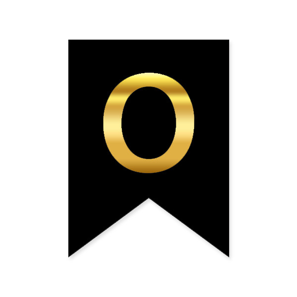 Букви на прапорці для будь яких написів "О" золото на чорному