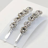 Невидимки для волосся 2 шт 60х10 мм білий метал білі стрази