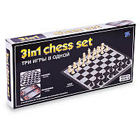 Набір настільних ігор 3 в 1 дорожні на магнітах шахи, шашки, нарди
