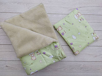 Дитяча ковдра + подушка «Ведмедик на хмаринці», на овчині