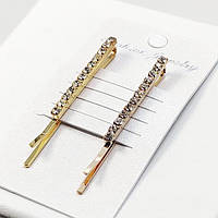 Невидимки для волосся 2 шт 55х30 мм метал колір золото білі стрази