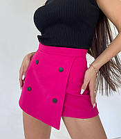 Эффектная женская яркая розовая универсальная кашемировая мини юбка-шорты на высокую посадку