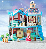 Пластиковий ляльковий будиночок 556-65 Будинок для ляльок 2 поверхи, лялька 12см, тварини, меблі (115 деталей)