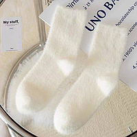 Носки белые меховые, носки из меха, теплые на зиму носки, белые зимние носки, белые носочки женские высокие ше