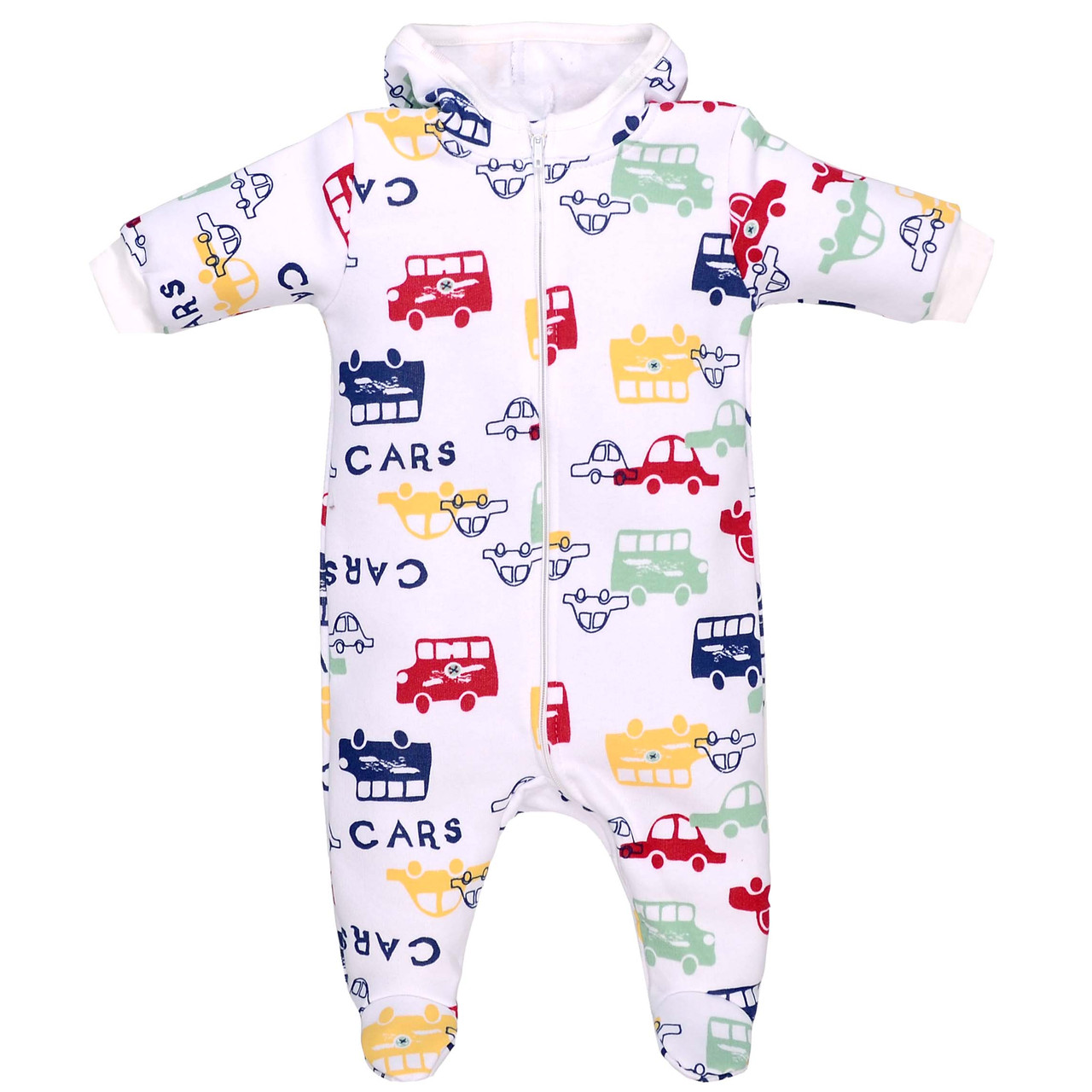 Дитячий чоловічок-комбінезон для новонароджених футер Машинка Татошка зріст 56 см (0-1 місяць) Білий+Синій, фото 1