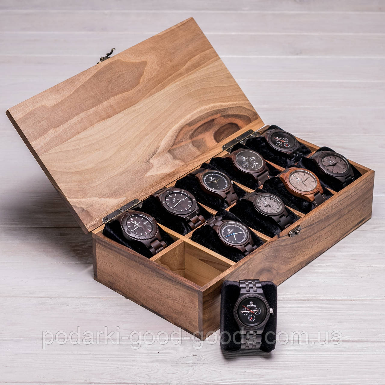 Скринька для годинників 10 відділень з дерев'яною кришкою EB-5.3
