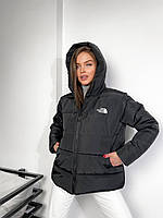 Удлиненная женская зимняя дутая куртка THE NORTH FACE (черная) плащевка + силикон 250 + подкладка