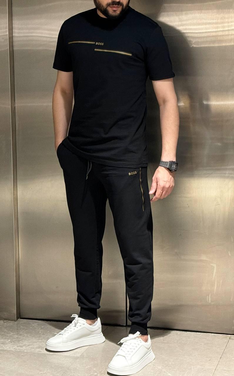 Чоловічий костюм футболка та штани Hugo Boss CK7274 чорний, фото 1