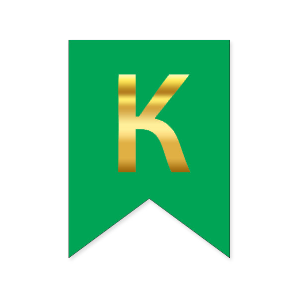 Букви на прапорці для будь яких написів "К" золото на зеленому