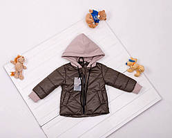 Весняна куртка для хлопчика з коричневої плащівки з трикотажним капюшоном і манжетами 86-134
