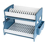 Сушка для посуду 2 ярусна, з 2-ма піддонами, R-Plastic синьо-біла, фото 3