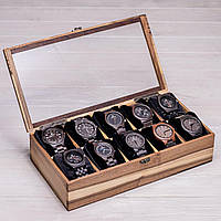 Шкатулка для зберігання годинників зі скляною кришкою 10 відділів