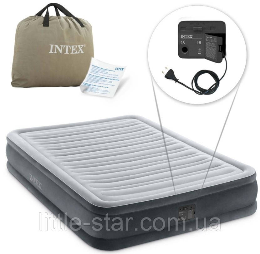 Надувне півтораспальне ліжко Intex 67768, 137-191-33 см, вбудований електронасос