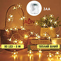 Гирлянда 50 led 5 м цветы сакура - Теплый белый светодиодная