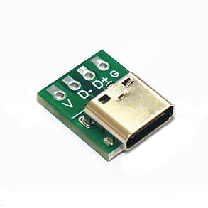 Модуль TYPE-C Female PCB гніздо на зеленій платі, фото 1