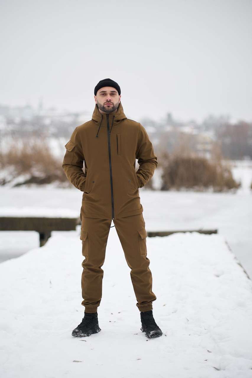 Чоловічий тактичний костюм Softshell хакі демісезонний до -10*С Куртка + Штани Софт Шелл