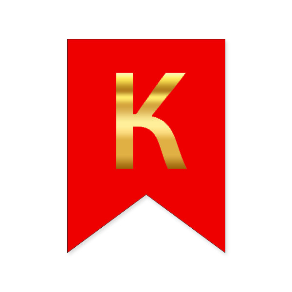Букви на прапорці для будь яких написів "К" золото на червоному