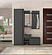 Стильний вузький модульний сірий передпокій 140 см у довгий коридор з сидінням, дзеркалом і тумбою для взуття Брайт, фото 2