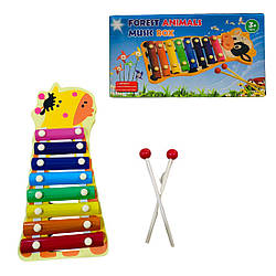 93-609 Дерев'яний ксилофон Тварини, 8 клавіш, палички, у коробці