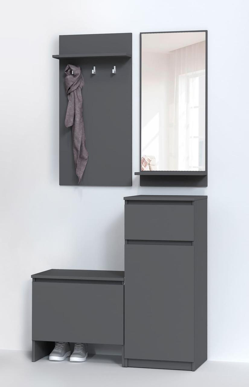 Сучасний модульний маленький передпокій у вузький коридор з сидінням, дзеркалом і тумбою для взуття 95 см Брайт, фото 1