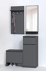 Сучасний модульний маленький передпокій у вузький коридор з сидінням, дзеркалом і тумбою для взуття 95 см Брайт