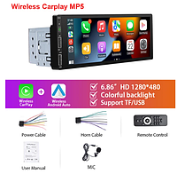 Автомагнитола 1 DIN MP5 Podofo F133 Window CE Apple CarPlay Androidauto Bluetooth экран 7" вход для камеры 1