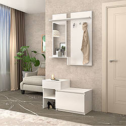 Білий стильний модульний міні передпокій 90 см у маленький вузький коридор з сидінням, дзеркалом і тумбою для взуття Брайт