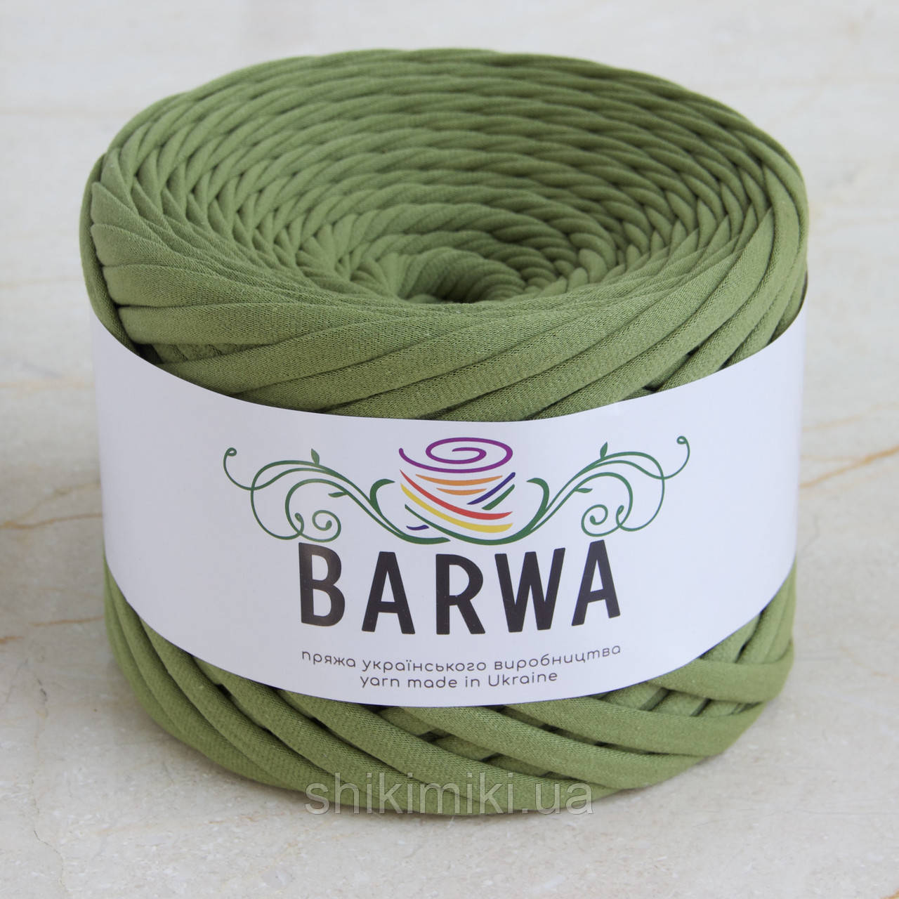 Пряжа трикотажна Barwa (7-9 мм / 50 м), колір Оливковий