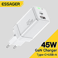 Мережевий зарядний пристрій Essager Zhiqi 45W GaN Travel Charger A+C EU white (ECTCA-ZQB02-Z) inc gla