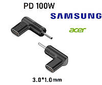 Переходник для зарядки ноутбука от павербанка PD 100W Type-C 3.0x1.0mm для Samsung, Acer, Liteon