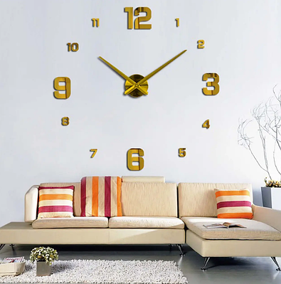 60-130 см, Годинник настінний 3d diy clock, кімнатний 3д годинник, стильні настінні годинники 4205 Gold