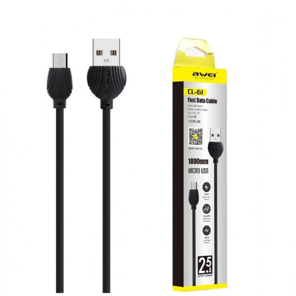 Кабель зарядний AWEI CL-61 Micro USB Black, фото 1