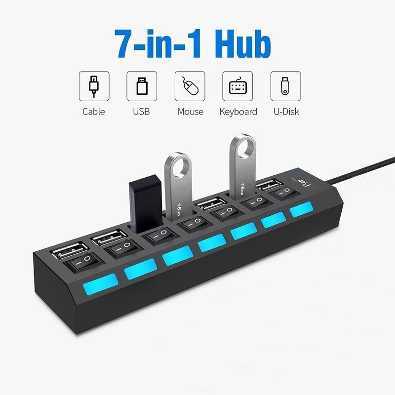 USB HUB з переключателями 7 портів Digital Hub Black, фото 1