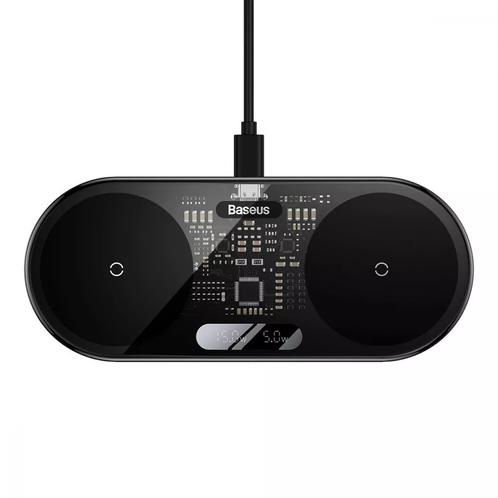 Бездротовий зарядний пристрій Baseus Digital LED Display 2in1 Wireless Charger 20W Чорний (WXSX010101), фото 1