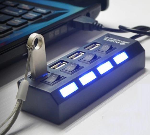 USB HUB з переключателями 4 порти Digital Hub Black, фото 1