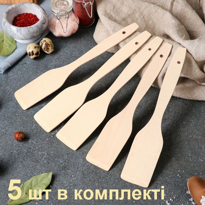 Дерев'яна лопатка для посуду Верховина 5 шт в комплекті, фото 1