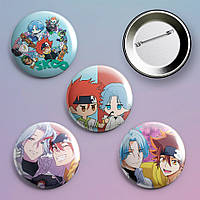 Закатні значки аніме Скейт Безкінечність SK8 the Infinity металеві на шпильці 56 мм х 4 штуки