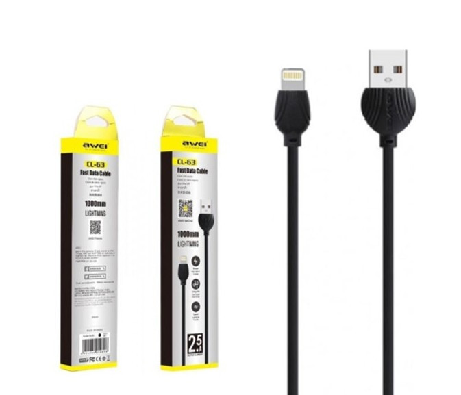Кабель зарядний AWEI CL-63 Lightning Black, фото 1